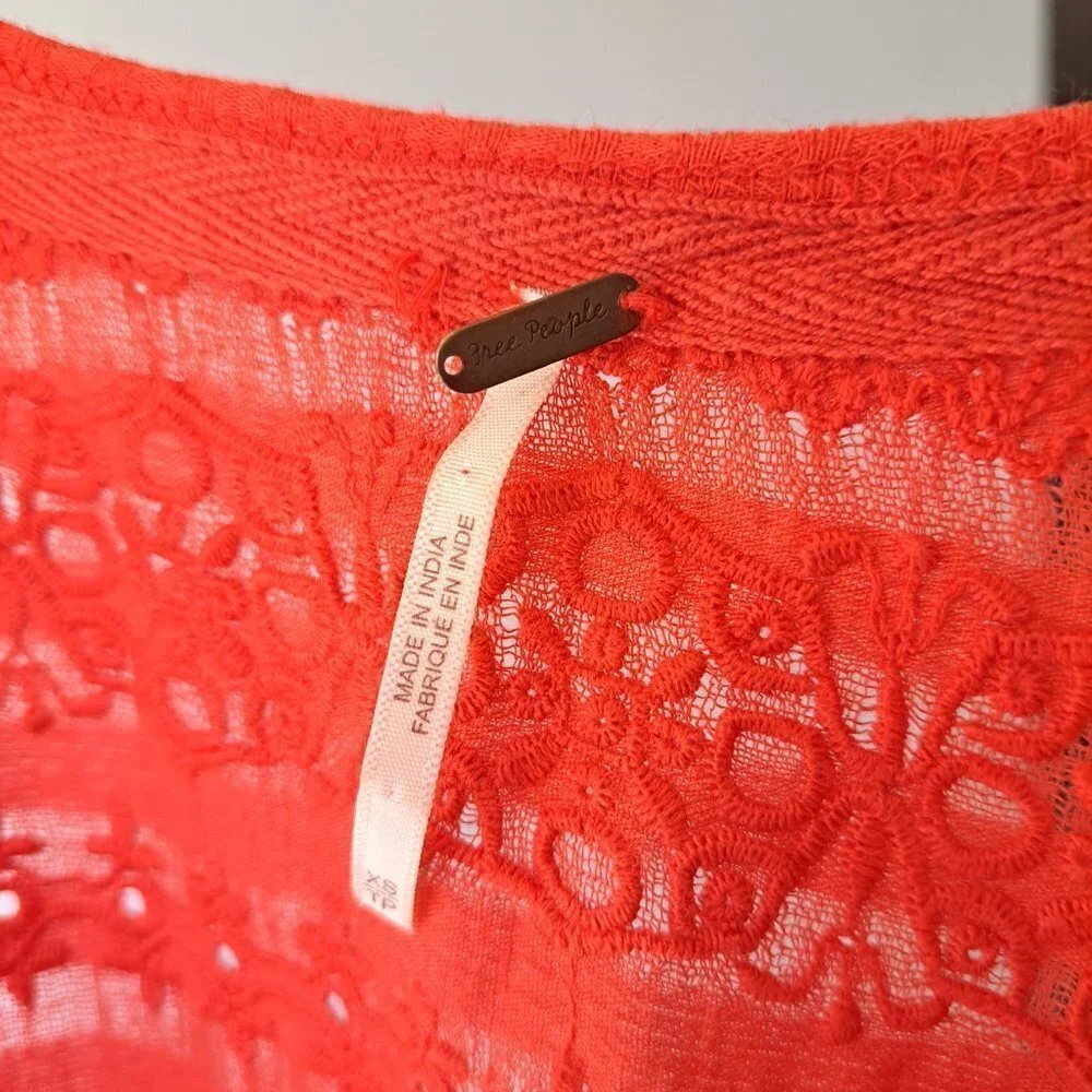 Free People Bright Orange Bell Sleeve V-Neck Top
